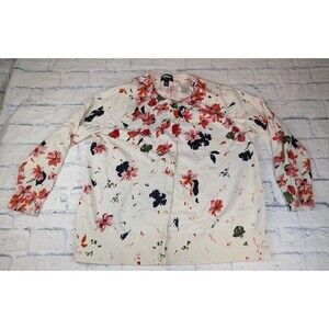 Lands End Sweater Womens 1X Cardigan Button Front Floral Suprima Cotton Preppy